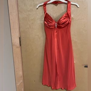 Blondie Nites- Semi-Formal Mid Length Coral Dress